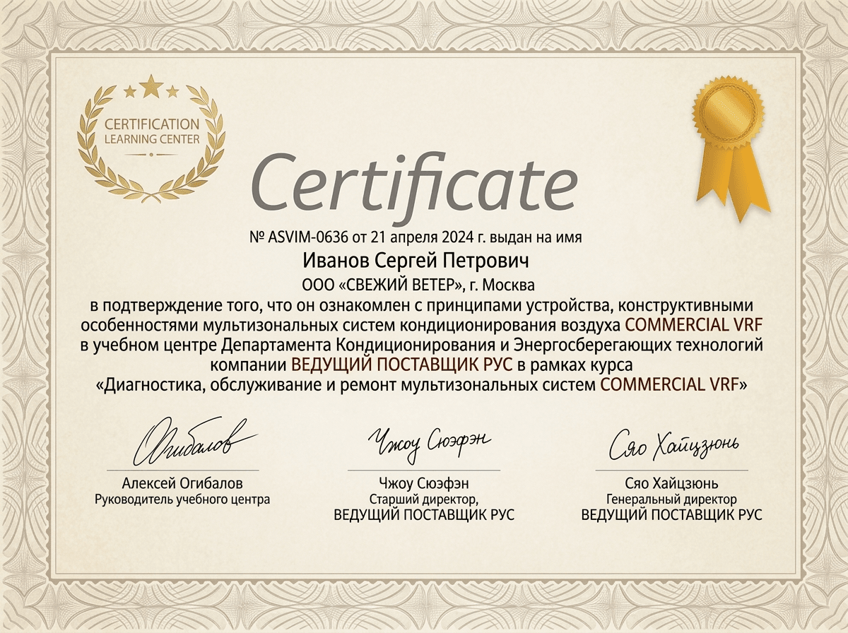Сертификат авторизованного сервисного центра FSP